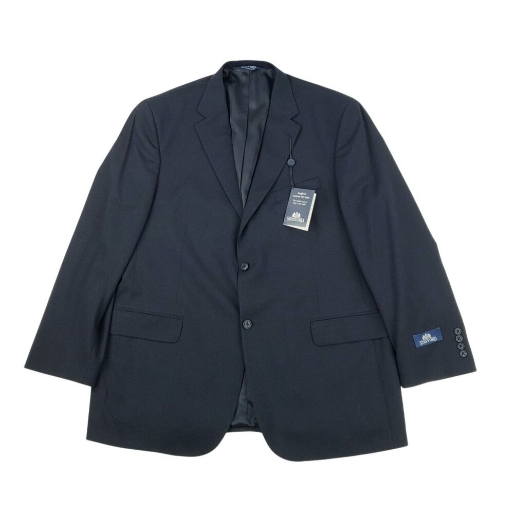 Stafford Sport Coat Men 46R Navy Blazer 100% Worsted Wool Two Button Jacket NWT